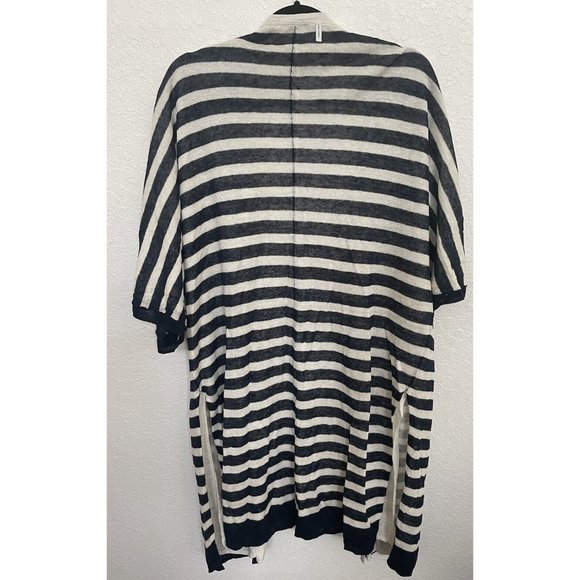 Three Dots Womens Long Striped Short Sleeve Cardigan Sweater Blue White Sz Small - Picture 2 of 2